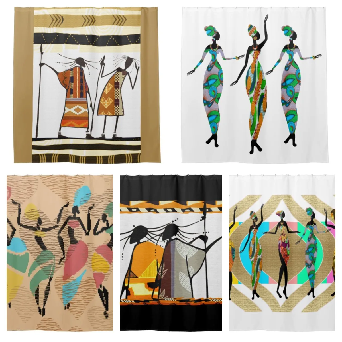 Современное Народное искусство африканских племен, Африканский танец, Занавеска для душа с рисунком Африканской леди, Занавеска для ванной комнаты с крючком 0
