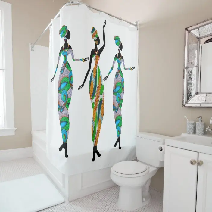 Современное Народное искусство африканских племен, Африканский танец, Занавеска для душа с рисунком Африканской леди, Занавеска для ванной комнаты с крючком 2