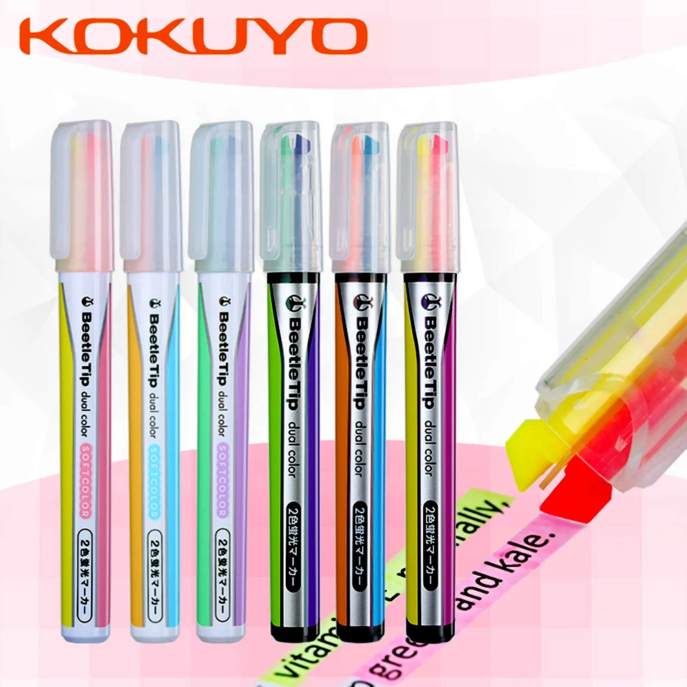 1 Флуоресцентная Фломастерная ручка KOKUYO Bicolor Beetle, Учащийся Использует Быструю Смену цвета Для Обозначения Ключевых Точек, Цветная Фломастерная ручка PM-L303 5