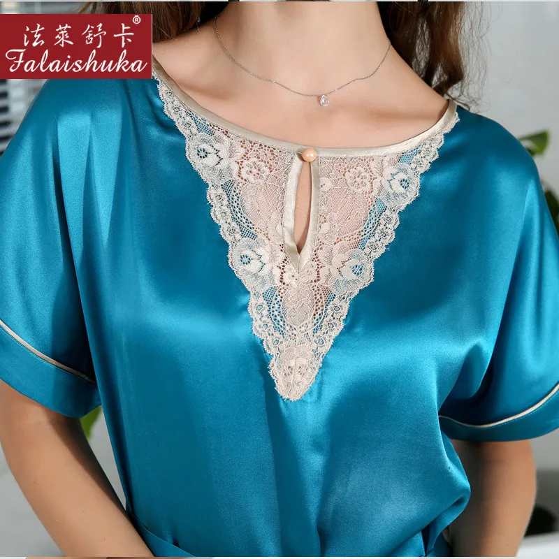шелковая Ночная рубашка nighty для женщин с воротником-стойкой, женская ночная рубашка с короткими рукавами из 100% шелка, шелковое домашнее платье, весна и осень S5518 1