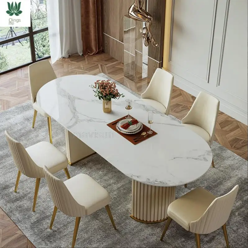 Белый Минималистичный Светлый Роскошный Обеденный стол из яркой каменной плиты, набор обеденных стульев в постмодернистском стиле, Бытовая Небольшая Гостиная, Кухня 2