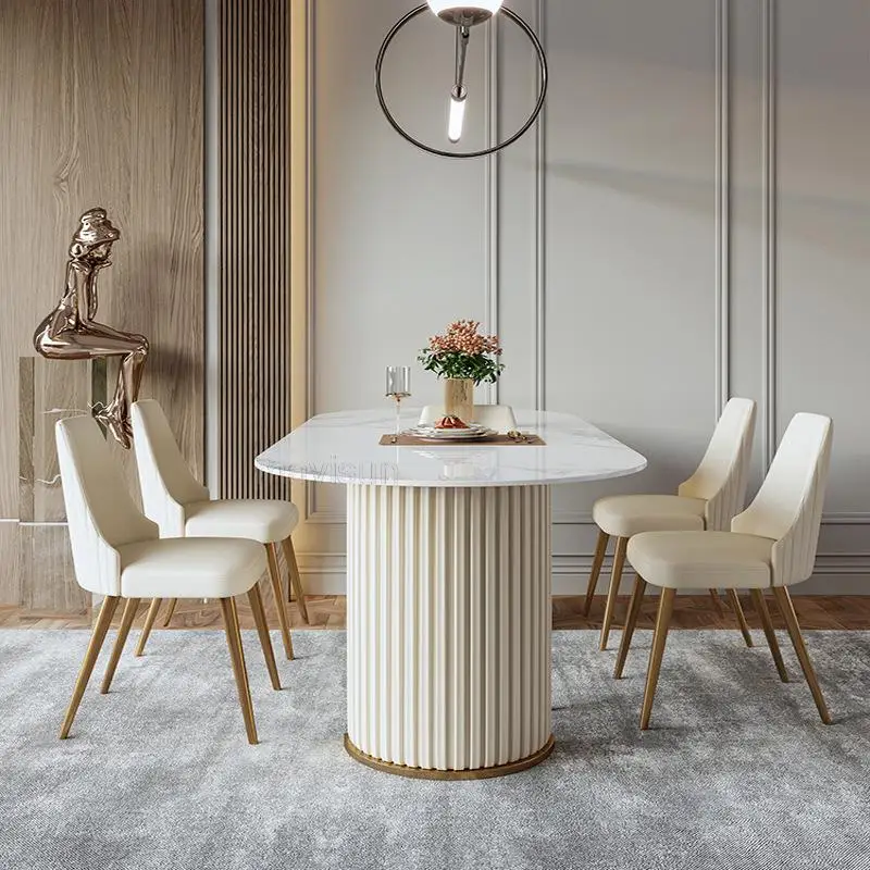 Белый Минималистичный Светлый Роскошный Обеденный стол из яркой каменной плиты, набор обеденных стульев в постмодернистском стиле, Бытовая Небольшая Гостиная, Кухня 3