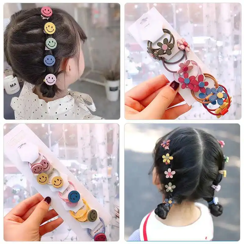 Милая детская повязка на голову со смайликом, Корейская версия детского цветочного ободка Sweet Elastic Hair Rope, детский головной убор, повязка на голову 0