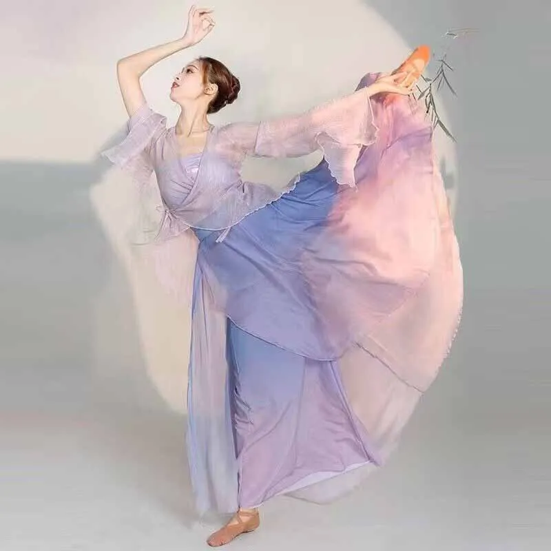 2023 Костюмы для выступлений классических танцоров элегантный кардиган тренировочная одежда body rhyme длинный внешний народный танец в китайском стиле 0
