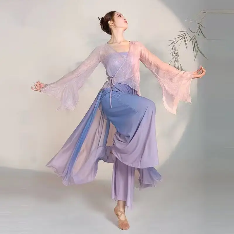 2023 Костюмы для выступлений классических танцоров элегантный кардиган тренировочная одежда body rhyme длинный внешний народный танец в китайском стиле 2