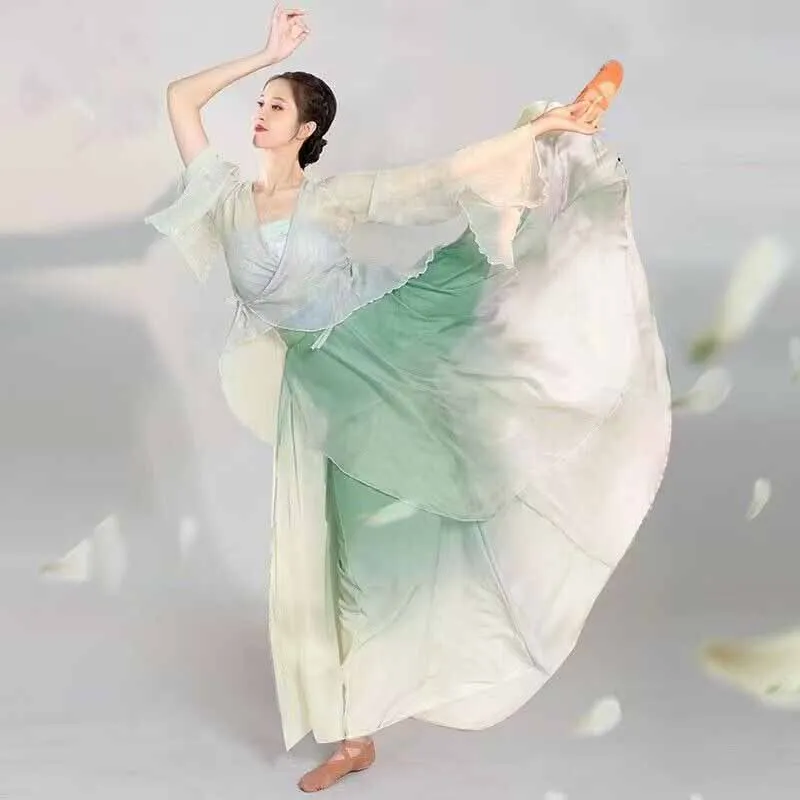 2023 Костюмы для выступлений классических танцоров элегантный кардиган тренировочная одежда body rhyme длинный внешний народный танец в китайском стиле 3