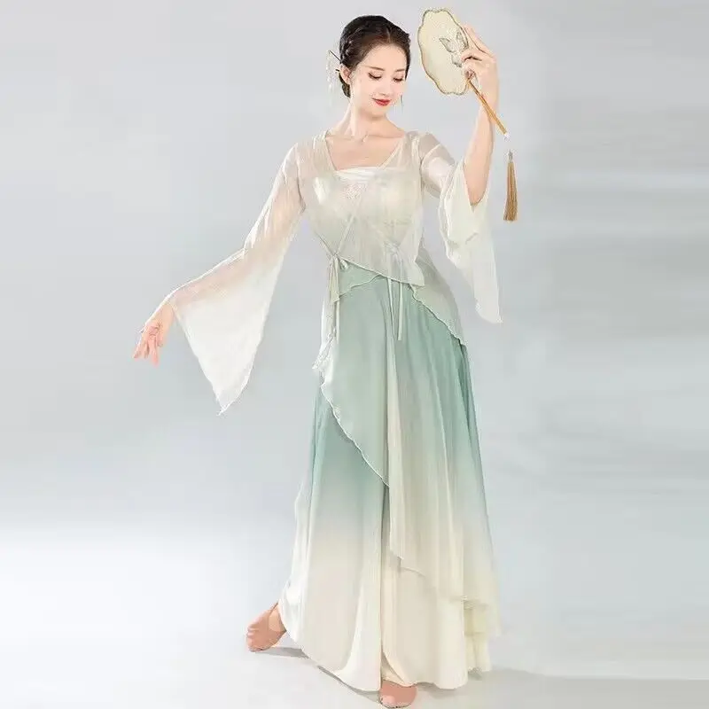 2023 Костюмы для выступлений классических танцоров элегантный кардиган тренировочная одежда body rhyme длинный внешний народный танец в китайском стиле 4