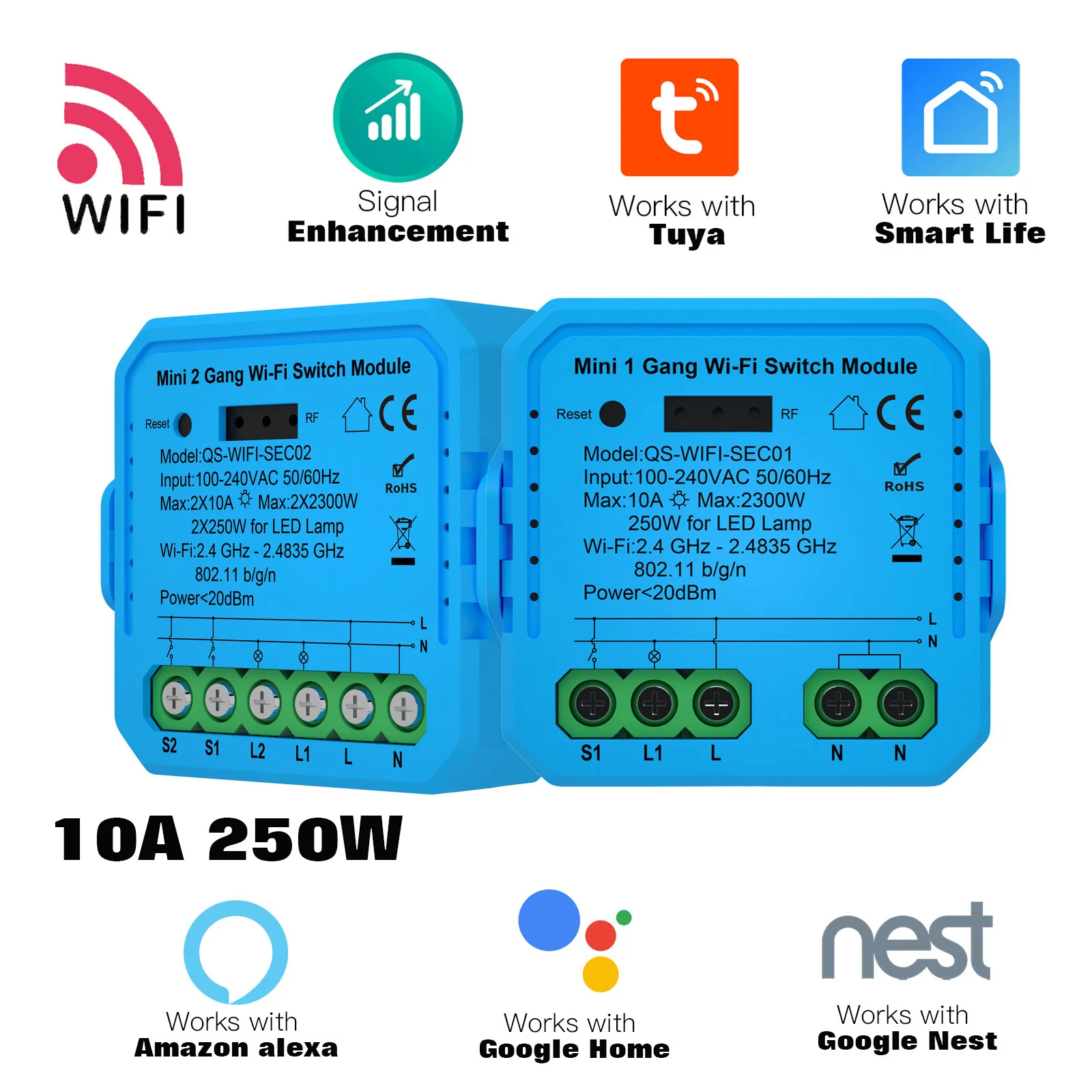 Модуль интеллектуального переключателя Tuya WiFi, электрический выключатель, модуль переключения освещения на 1/2 группы, управление мобильным приложением Alexa 0