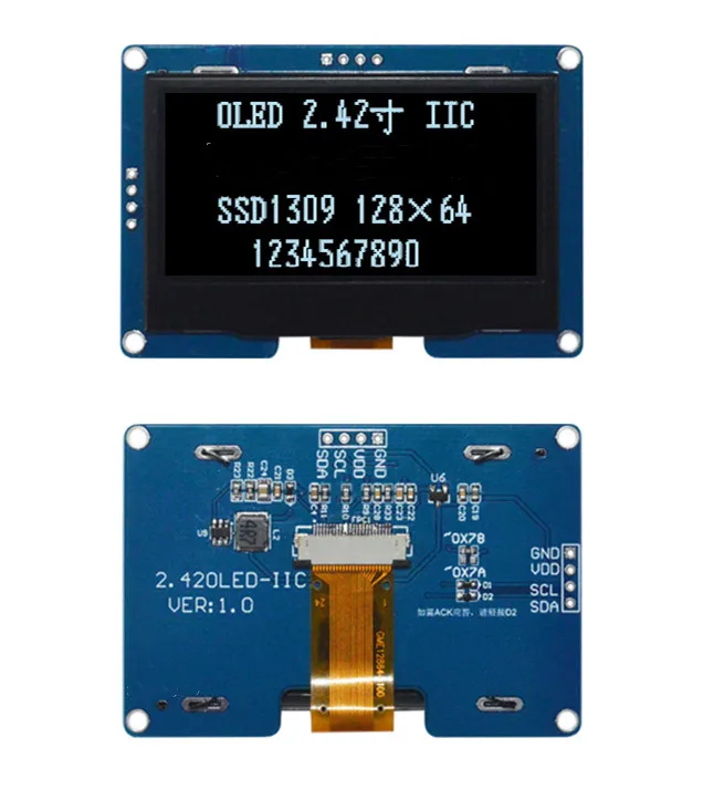 2,42-дюймовый 4-контактный Белый/ Синий / Желтый / Зеленый OLED-дисплей SSD1309 Drive IC 128 * 64 IIC Интерфейс 0
