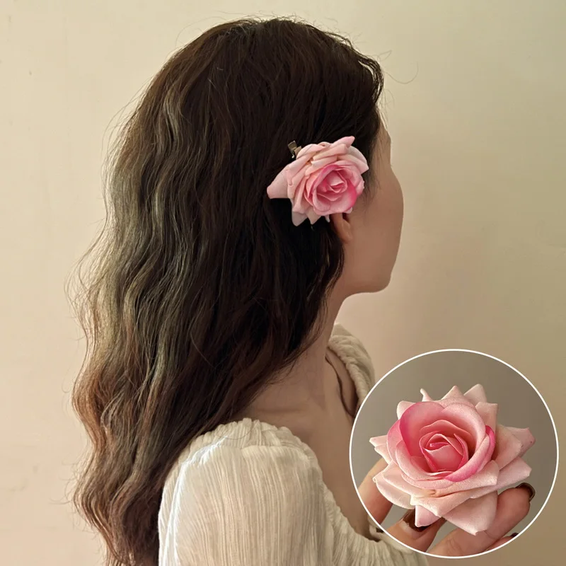Романтическая Розовая Роза, заколки-когти для волос, зажимы для девочек, Женщин, Дам, Корейский Праздник, Пляжная вечеринка, Аксессуары для искусственных зажимов для волос 0
