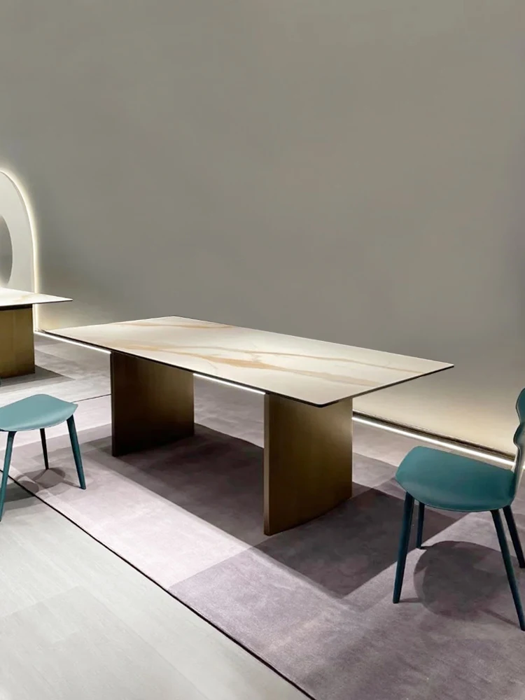 Изготовленный на заказ стол из каменной плиты, итальянский легкий роскошный семейный обеденный стол для маленькой семьи, металлический современный простой прямоугольный стол 3