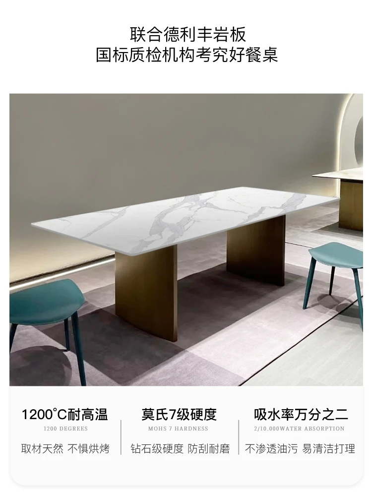 Изготовленный на заказ стол из каменной плиты, итальянский легкий роскошный семейный обеденный стол для маленькой семьи, металлический современный простой прямоугольный стол 4