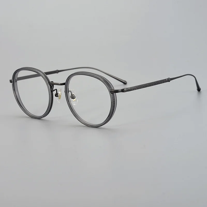 Высококачественные оптические очки ручной работы, оправа из сплава, круглые деловые очки, очки класса Люкс для близорукости по рецепту 1