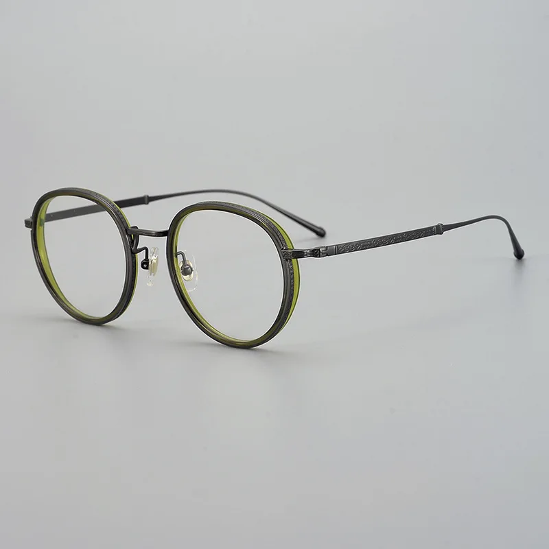 Высококачественные оптические очки ручной работы, оправа из сплава, круглые деловые очки, очки класса Люкс для близорукости по рецепту 2