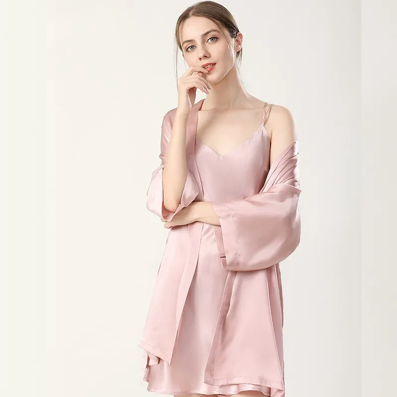 Naizaiga, 100% шелк, синие, бежевые, розовые, черные, женские летние мини-ночные рубашки выше колена, пижама из двух частей для девочек, SKFS30 1