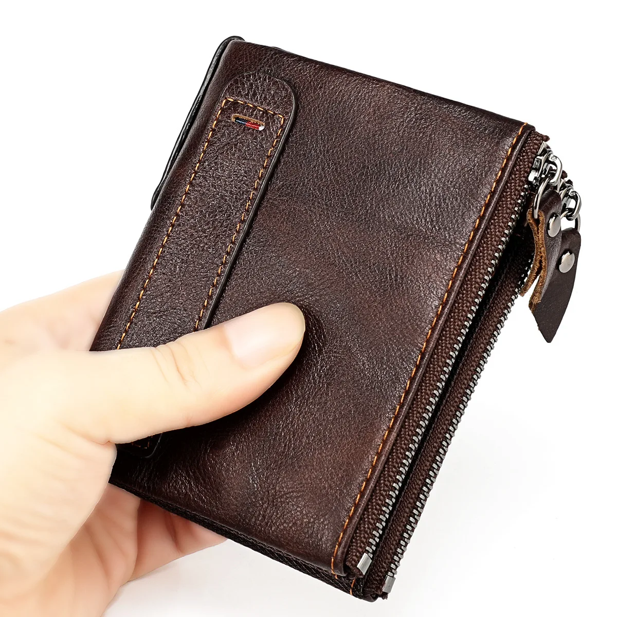 Кошельки из натуральной кожи для женщин и мужчин, маленький Rfid-кошелек, короткий двойной держатель для карт, мужской кошелек с 3 карманами на молнии, портмоне для монет 0