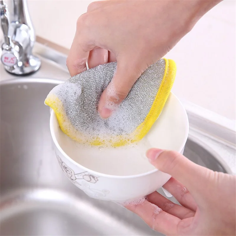 5шт Двухсторонняя губка для мытья посуды Губки для мытья кастрюль, бытовых чистящих средств, кухонной посуды, щетки для мытья посуды. 4