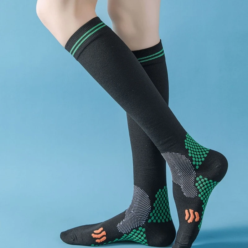 1 пара компрессионных носков для бега для женщин, мужчин, с 3D точками, с мягкой циркуляцией, 23-32 мм рт. ст., Дышащие носки до колена, 37JB 1