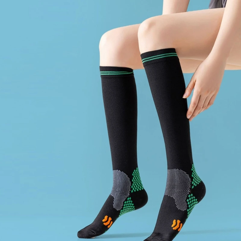 1 пара компрессионных носков для бега для женщин, мужчин, с 3D точками, с мягкой циркуляцией, 23-32 мм рт. ст., Дышащие носки до колена, 37JB 2
