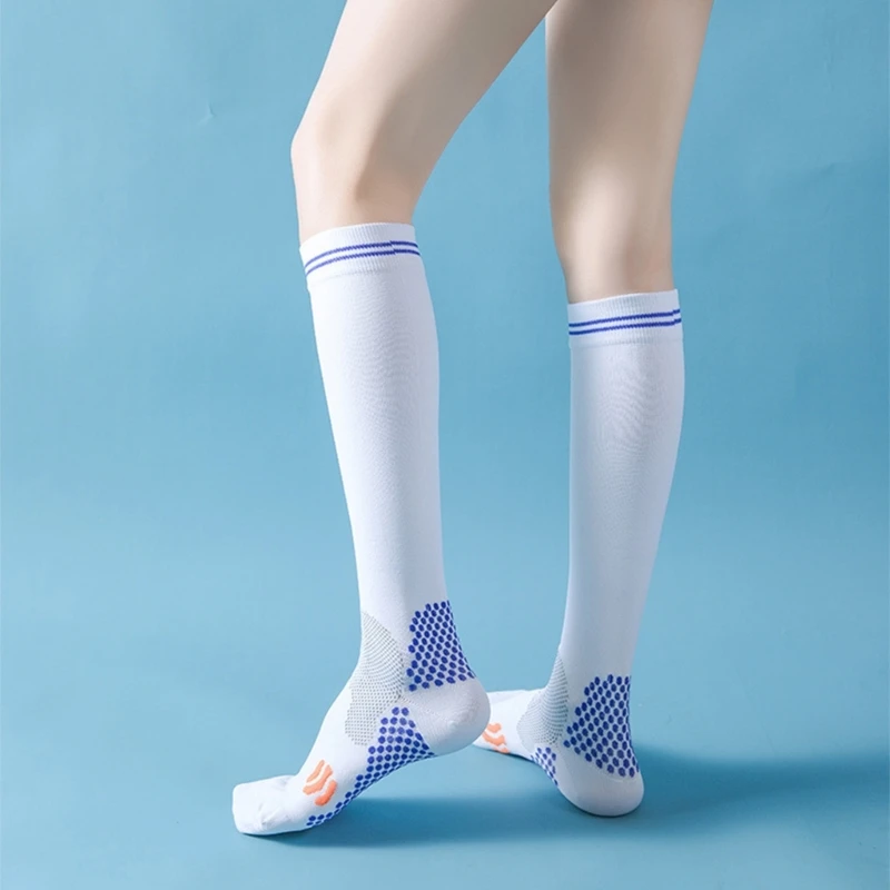 1 пара компрессионных носков для бега для женщин, мужчин, с 3D точками, с мягкой циркуляцией, 23-32 мм рт. ст., Дышащие носки до колена, 37JB 3