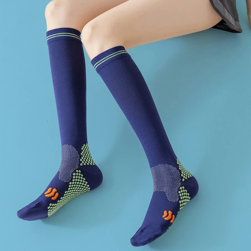 1 пара компрессионных носков для бега для женщин, мужчин, с 3D точками, с мягкой циркуляцией, 23-32 мм рт. ст., Дышащие носки до колена, 37JB 4