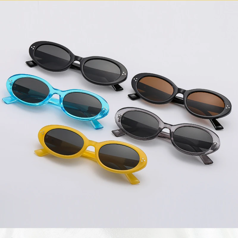 Модные овальные солнцезащитные очки ярких цветов, женские оттенки UV400, прозрачные желто-синие очки, мужские трендовые солнцезащитные очки 2
