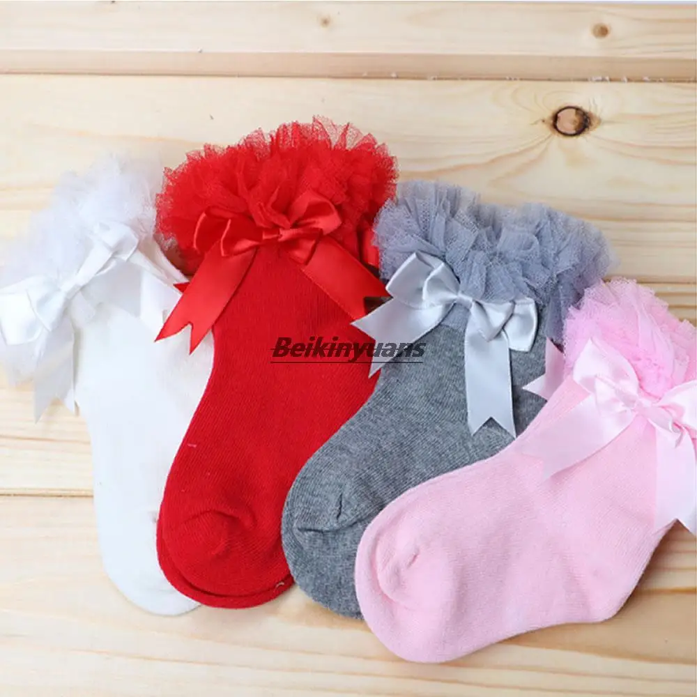 Новые кружевные танцевальные носки для девочек носки принцессы с корейским бантом весенние, осенние и зимние детские носки детские носки 3