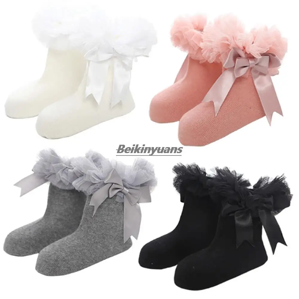 Новые кружевные танцевальные носки для девочек носки принцессы с корейским бантом весенние, осенние и зимние детские носки детские носки 4