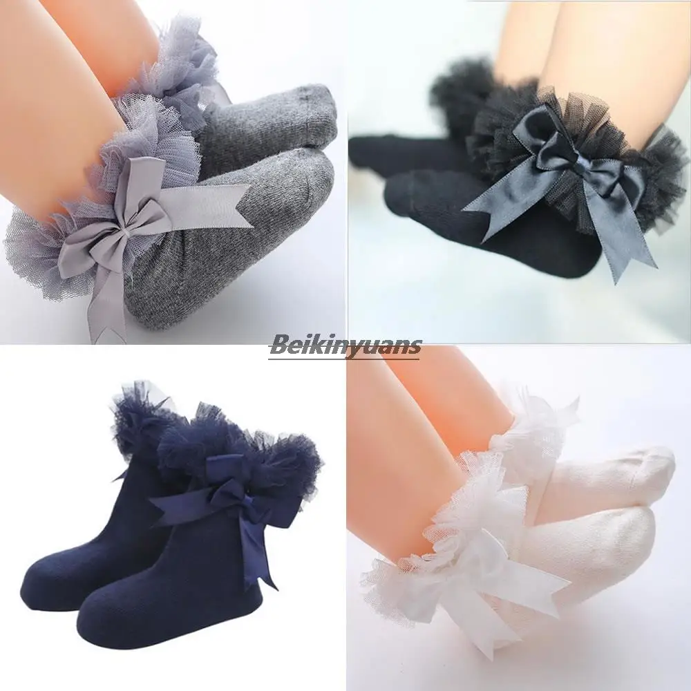 Новые кружевные танцевальные носки для девочек носки принцессы с корейским бантом весенние, осенние и зимние детские носки детские носки 5