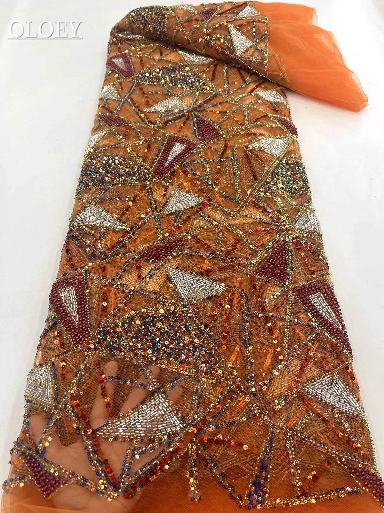 Высококачественная роскошная вышивка, тяжелая кружевная ткань для подиума жениха, африканская Нигерийская ткань с блестками для свадебного платья 2