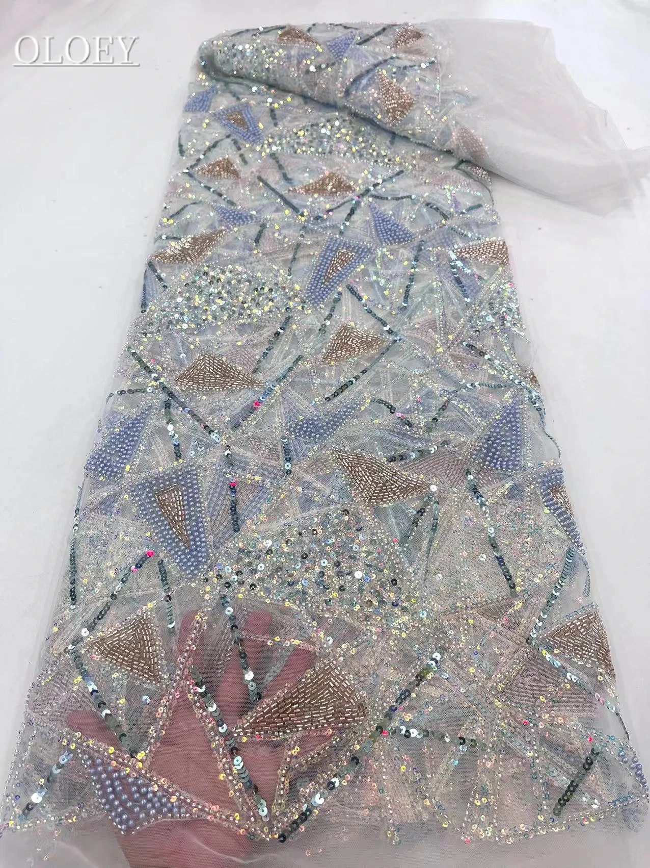 Высококачественная роскошная вышивка, тяжелая кружевная ткань для подиума жениха, африканская Нигерийская ткань с блестками для свадебного платья 3