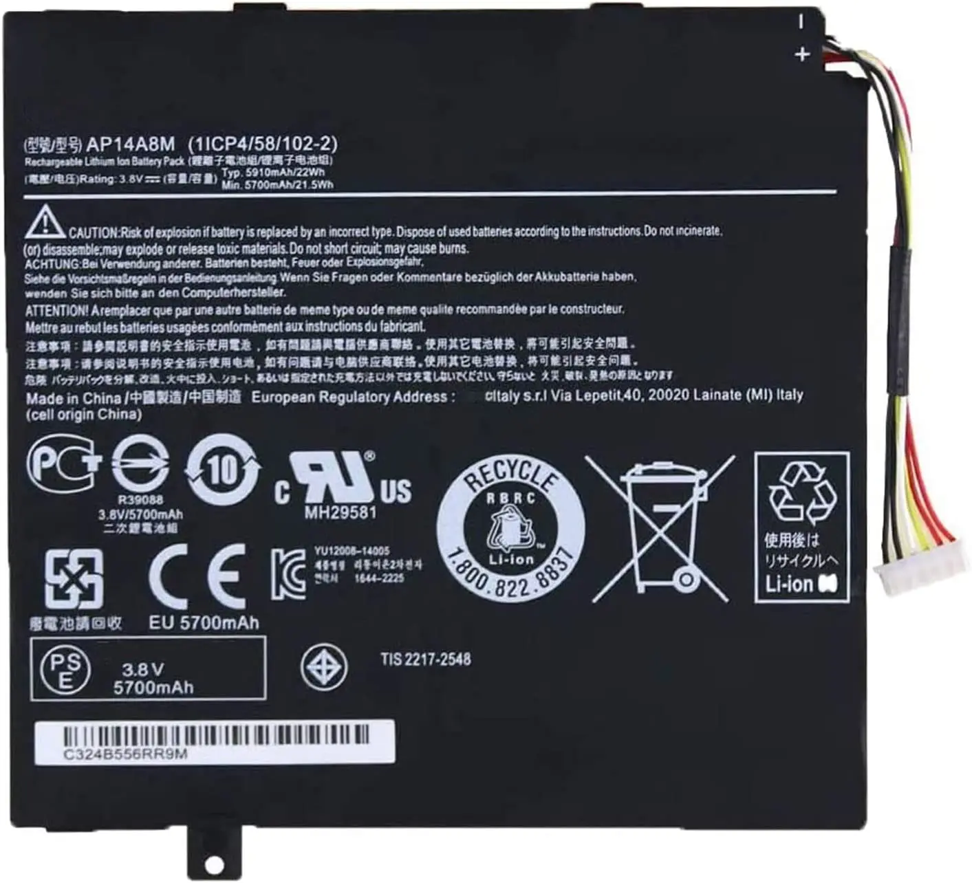 AP14A8M AP14A4M 1ICP4/58/102-2 Замена Батареи для ноутбука Acer Iconia 10 A3-A30 A3-A20 NTL4TET016 Aspire Switch 10 SW5-011 0