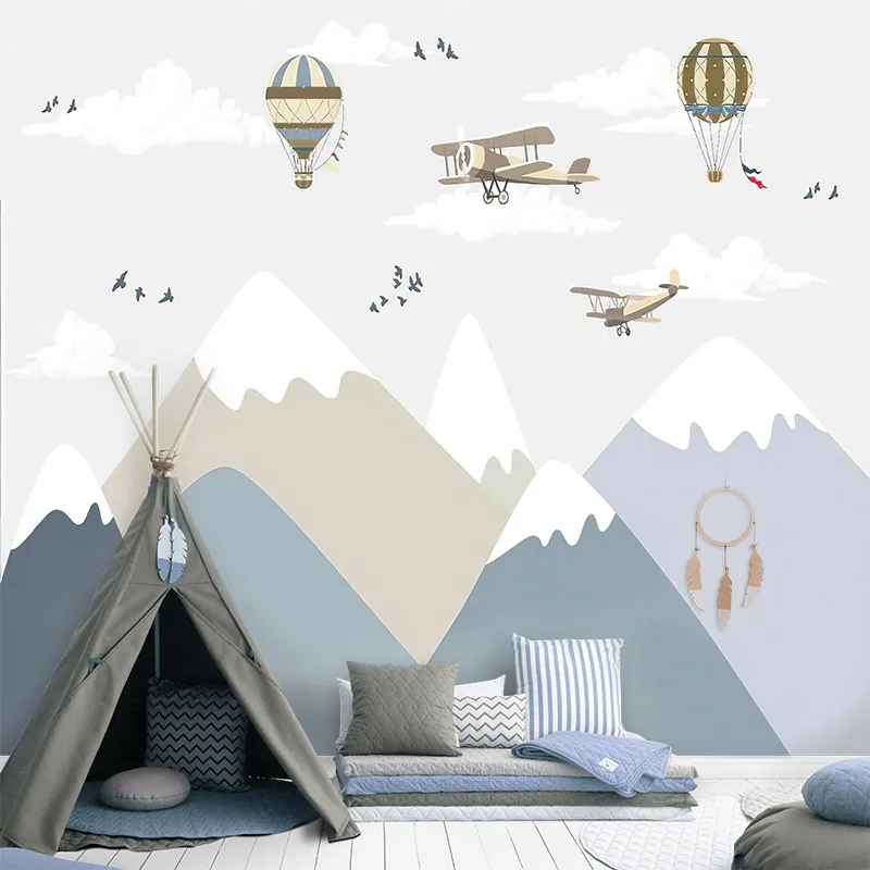 Скандинавский современный мультфильм для детей гора на воздушном шаре 3D индивидуальные обои для спальни гостиной диван ТВ фон стены 0