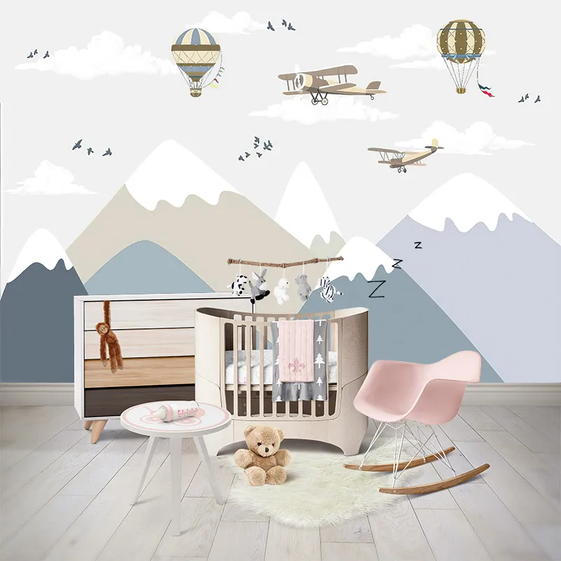 Скандинавский современный мультфильм для детей гора на воздушном шаре 3D индивидуальные обои для спальни гостиной диван ТВ фон стены 1