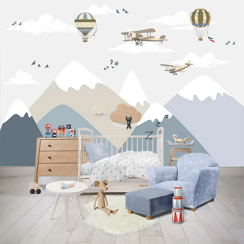 Скандинавский современный мультфильм для детей гора на воздушном шаре 3D индивидуальные обои для спальни гостиной диван ТВ фон стены 2