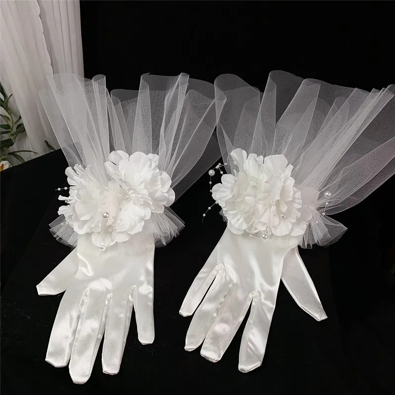 Женская весенне-летняя элегантная атласная перчатка с цветочной сеткой, женская винтажная солнцезащитная перчатка для фотосъемки за рулем R939 0