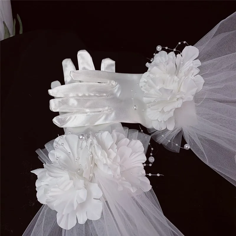Женская весенне-летняя элегантная атласная перчатка с цветочной сеткой, женская винтажная солнцезащитная перчатка для фотосъемки за рулем R939 3