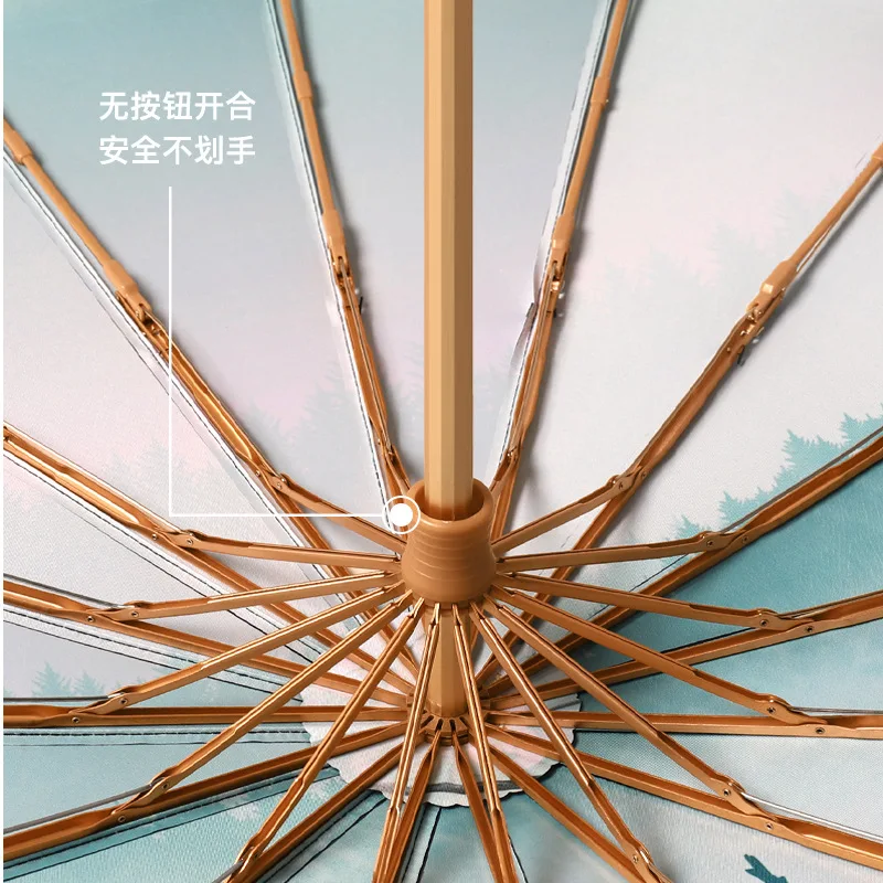 Ретро Ветрозащитный трехстворчатый зонт с защитой от ультрафиолета, 16 ребер, деревянная ручка, китайский классический зонт для женщин, мужской зонтик в подарок 1