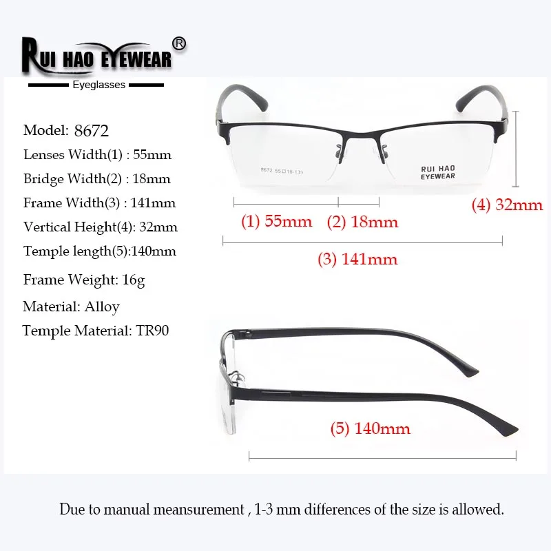 Оправа для очков без оправы, оптические очки унисекс, оправы для очков из сверхлегкого сплава и TR90 Temple 8672 2
