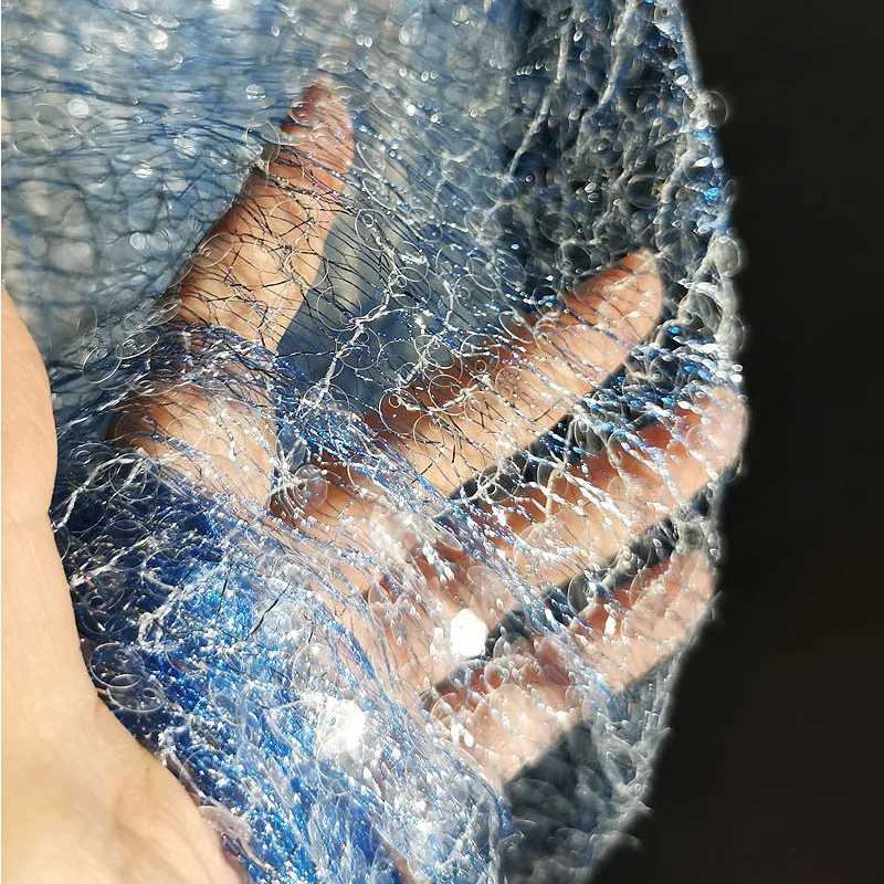 Супер Красивый синий тюль С вышивкой пайетками, блестящая сетчатая свадебная ткань Для свадебного платья, расшитое бисером, Роскошная кружевная ткань 1