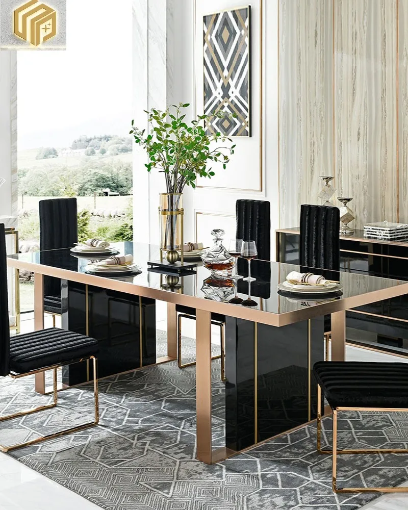Легкие роскошные обеденные столы и стулья, Простой современный бытовой стол, шесть стульев, прямоугольный обеденный стол из закаленного стекла 0