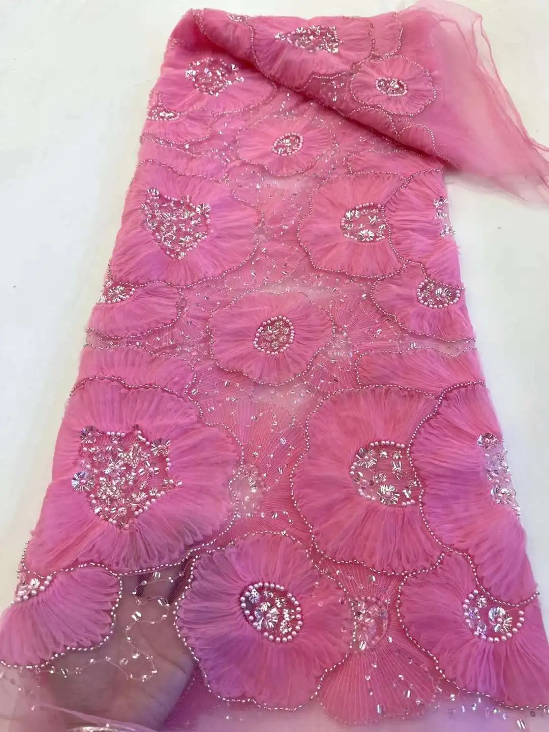 Розовая Кружевная ткань с Последними Африканскими блестками и бисером 2023 года, высококачественный кружевной материал, Французские Нигерийские кружевные ткани для женской вечеринки 0