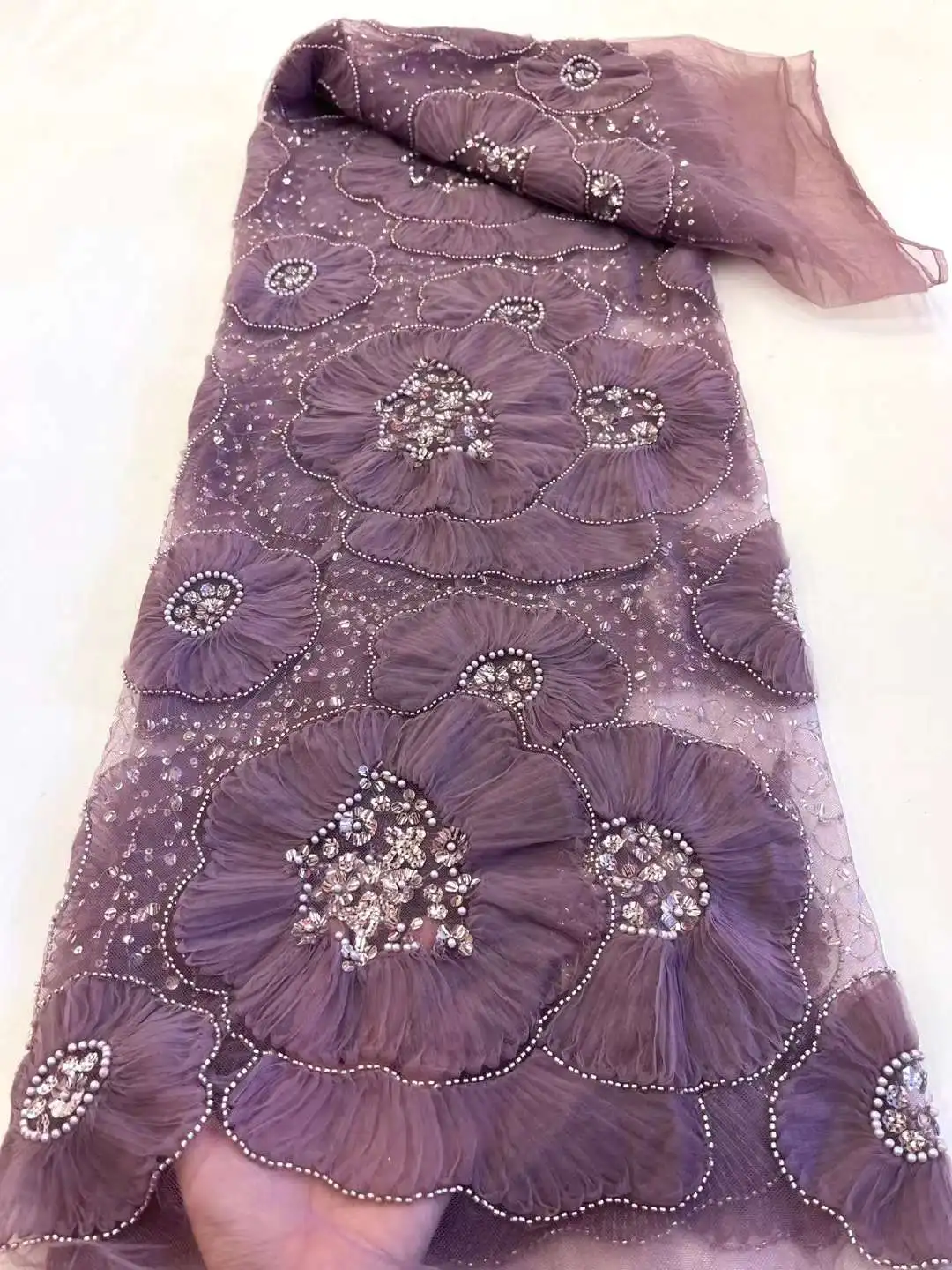 Розовая Кружевная ткань с Последними Африканскими блестками и бисером 2023 года, высококачественный кружевной материал, Французские Нигерийские кружевные ткани для женской вечеринки 4
