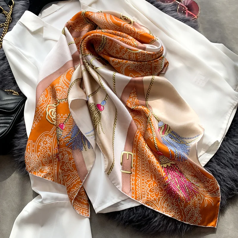100% Шелковый шарф из шелка Ханчжоу, Шелковый шарф, Женская цепочка, Шелковый шарф Тутового цвета, Большой шарф, Весенняя длинная шаль 5