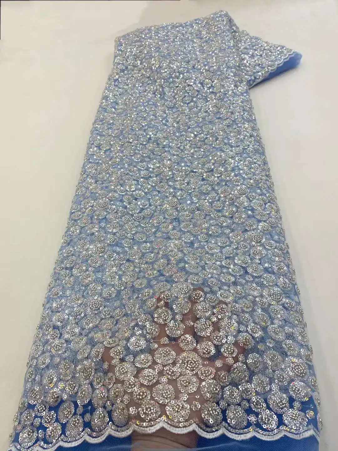 Роскошные Африканские бусины Блестки Кружевная ткань Высокого качества 2023 г. Тяжелая вышивка бисером Французский тюль Кружева Нигерийское свадебное платье 2