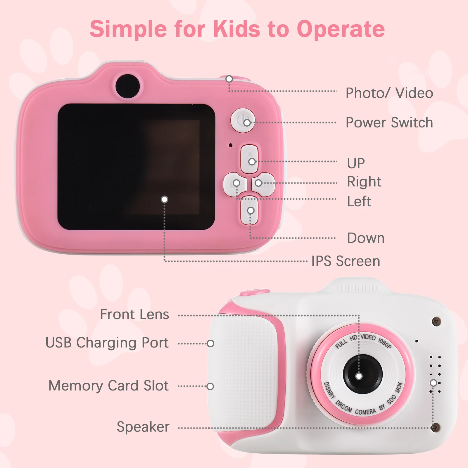 Мини-мультяшная детская цифровая камера, цифровая видеокамера 1080P для детей, 2,0-дюймовый IPS-экран с 4-кратным увеличением, Рождественский подарок для мальчиков и девочек 5