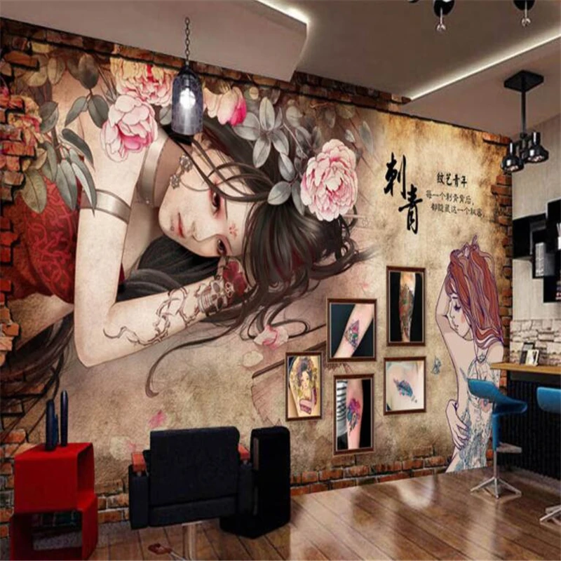beibehang Пользовательские настенные обои на стену красочная индивидуальность татуировка тату красота фото украшение бара фон papel de parede 0