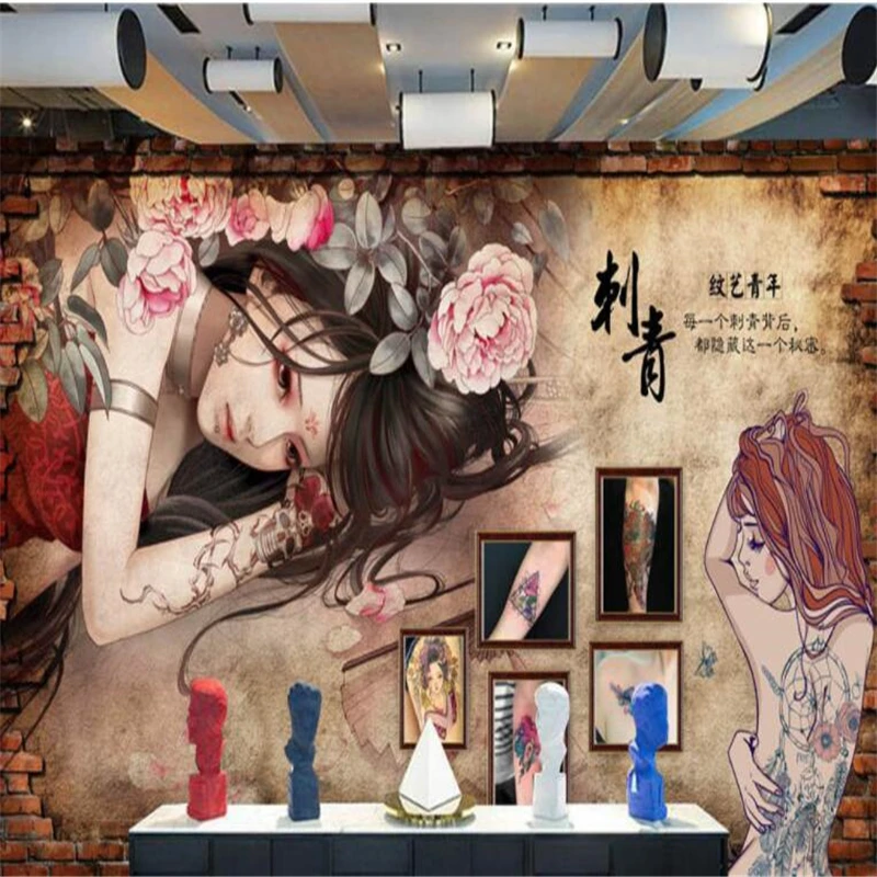 beibehang Пользовательские настенные обои на стену красочная индивидуальность татуировка тату красота фото украшение бара фон papel de parede 1