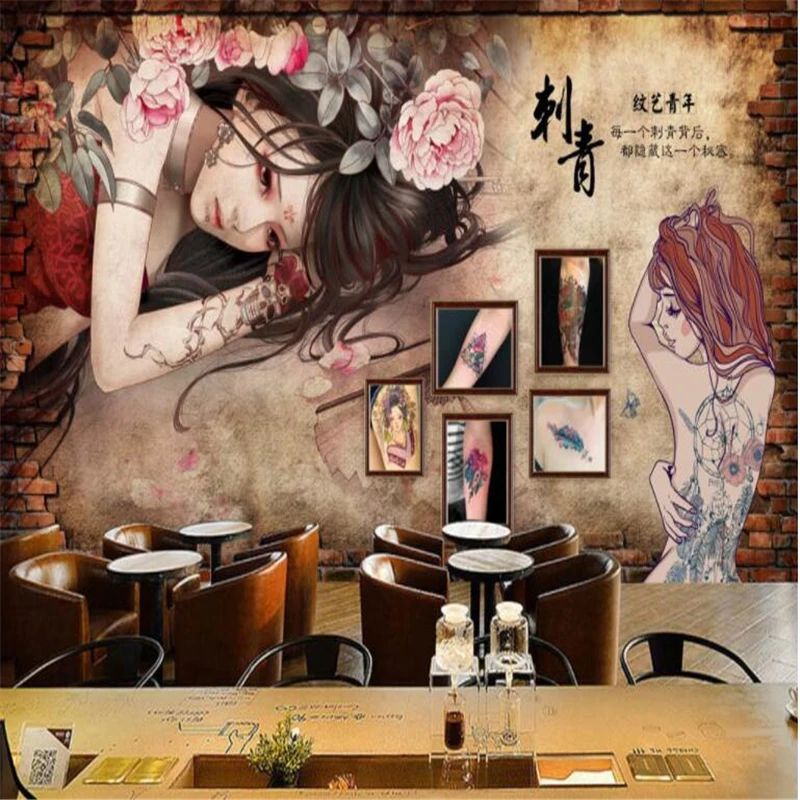 beibehang Пользовательские настенные обои на стену красочная индивидуальность татуировка тату красота фото украшение бара фон papel de parede 2