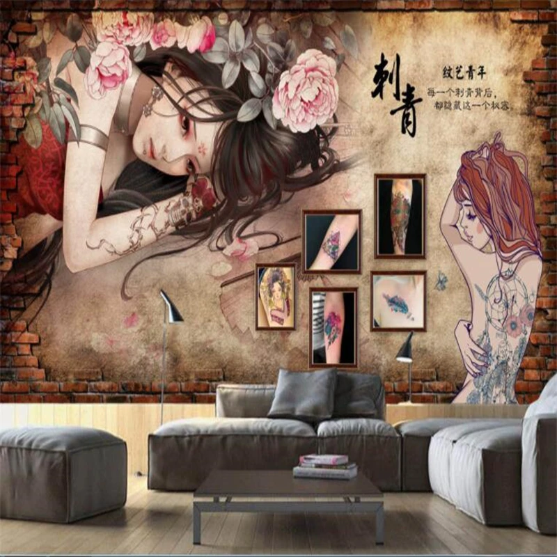 beibehang Пользовательские настенные обои на стену красочная индивидуальность татуировка тату красота фото украшение бара фон papel de parede 3